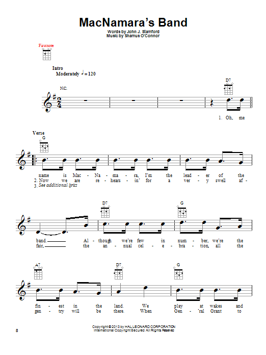 John J. Stamford MacNamara's Band Sheet Music Notes & Chords for Piano & Vocal - Download or Print PDF