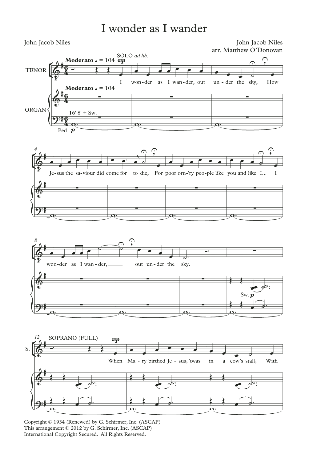 John Jacob Niles I Wonder As I Wander (arr. Matthew O'Donovan) Sheet Music Notes & Chords for SATB - Download or Print PDF