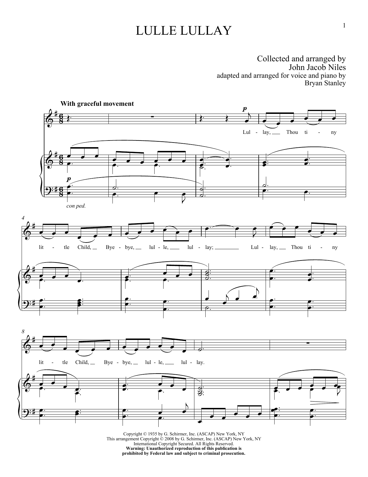 John Jacob Niles Lulle Lullay Sheet Music Notes & Chords for Piano & Vocal - Download or Print PDF