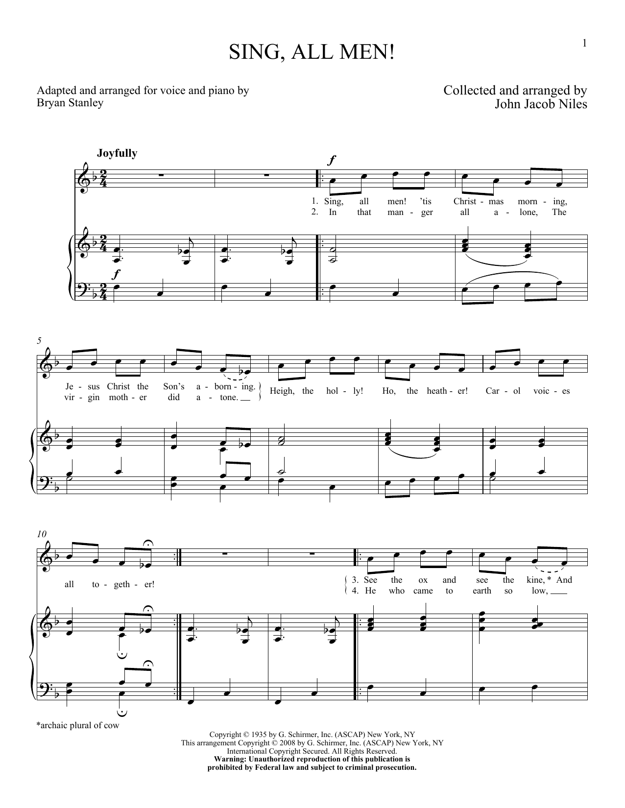 John Jacob Niles Sing, All Men! Sheet Music Notes & Chords for Piano & Vocal - Download or Print PDF