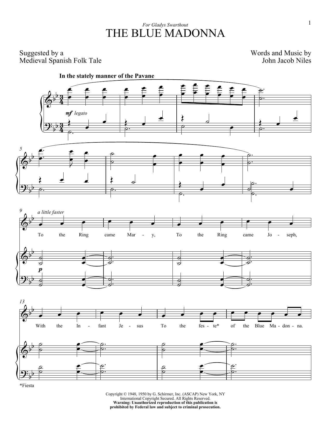 John Jacob Niles The Blue Madonna Sheet Music Notes & Chords for Piano & Vocal - Download or Print PDF