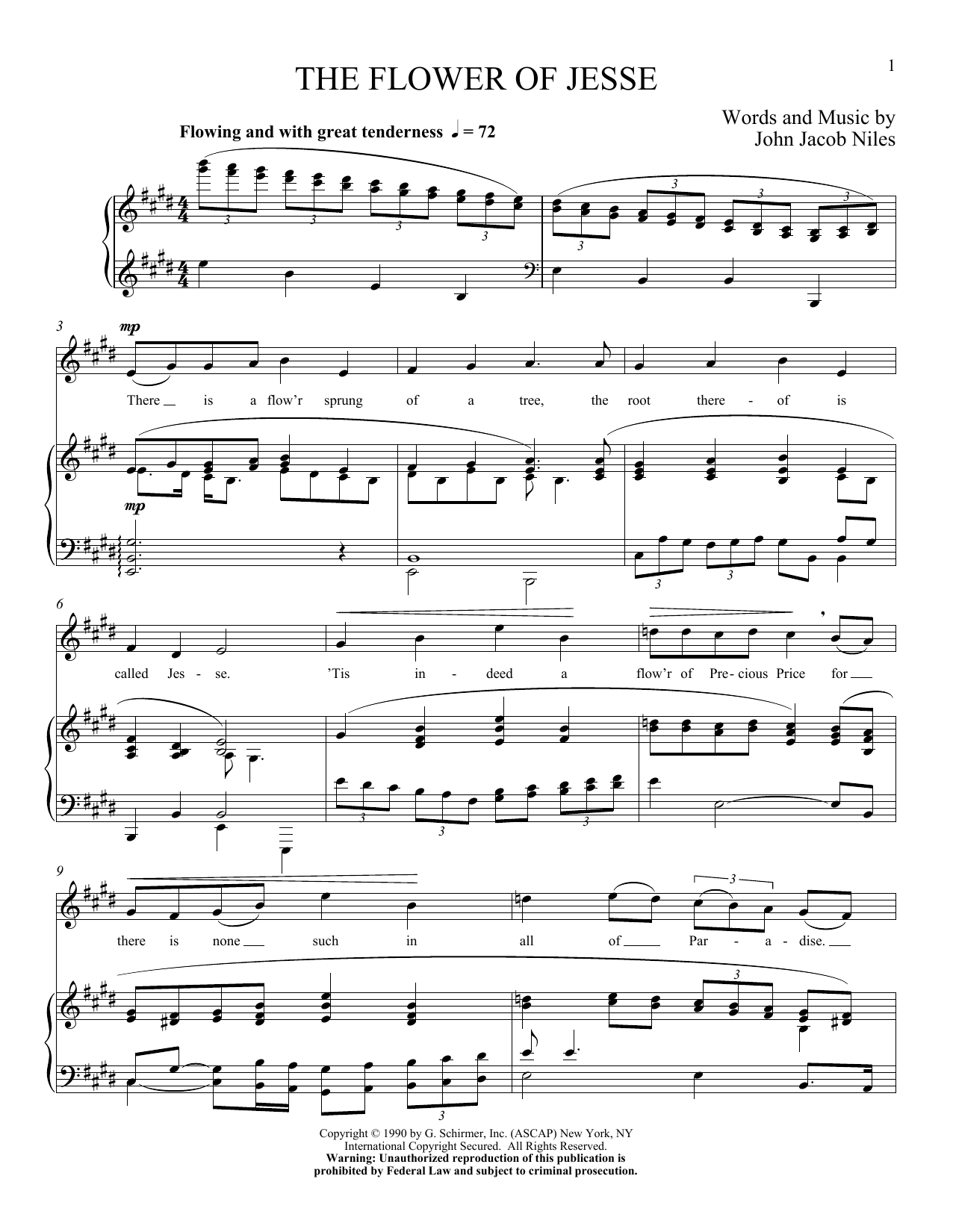 John Jacob Niles The Flower Of Jesse Sheet Music Notes & Chords for Piano & Vocal - Download or Print PDF