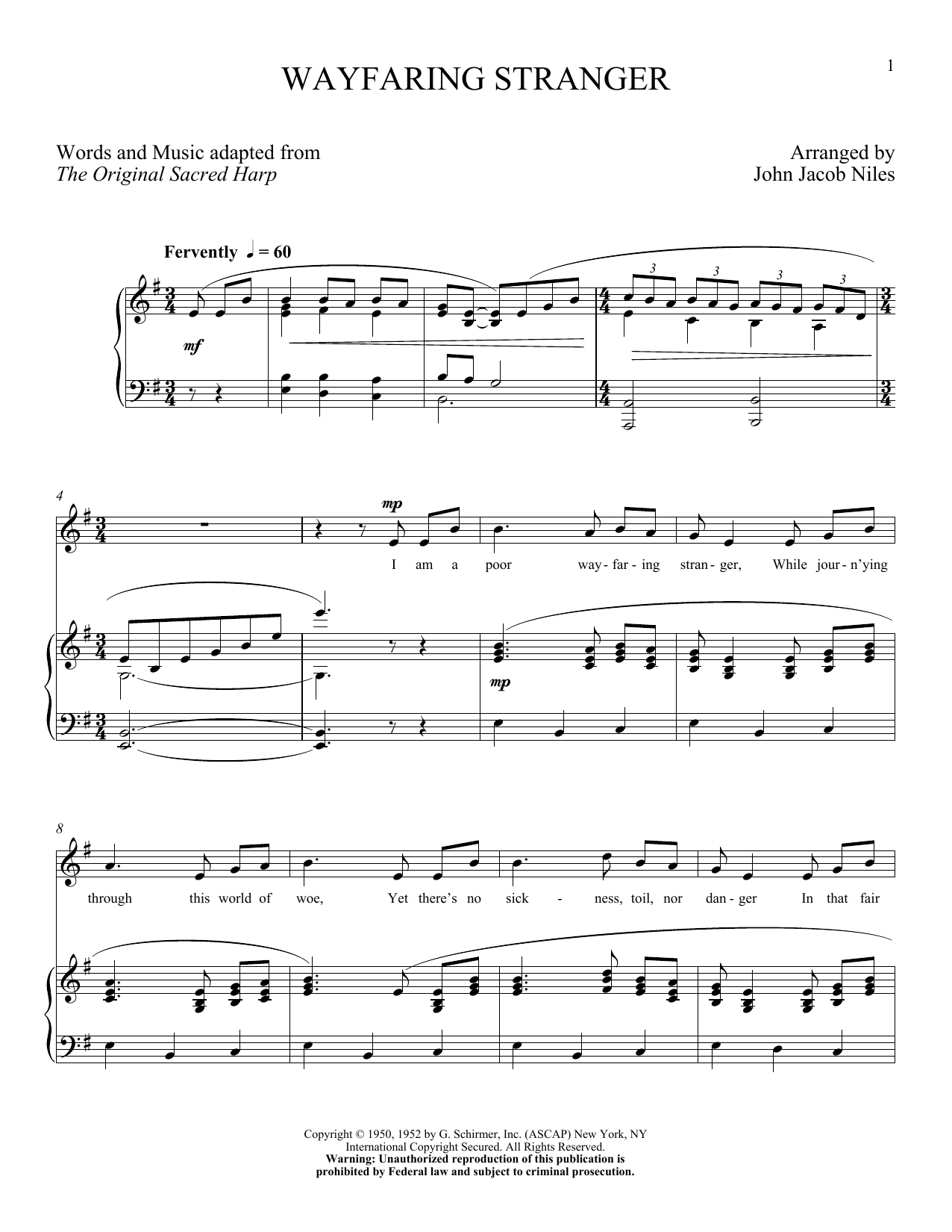 John Jacob Niles Wayfaring Stranger Sheet Music Notes & Chords for Piano & Vocal - Download or Print PDF