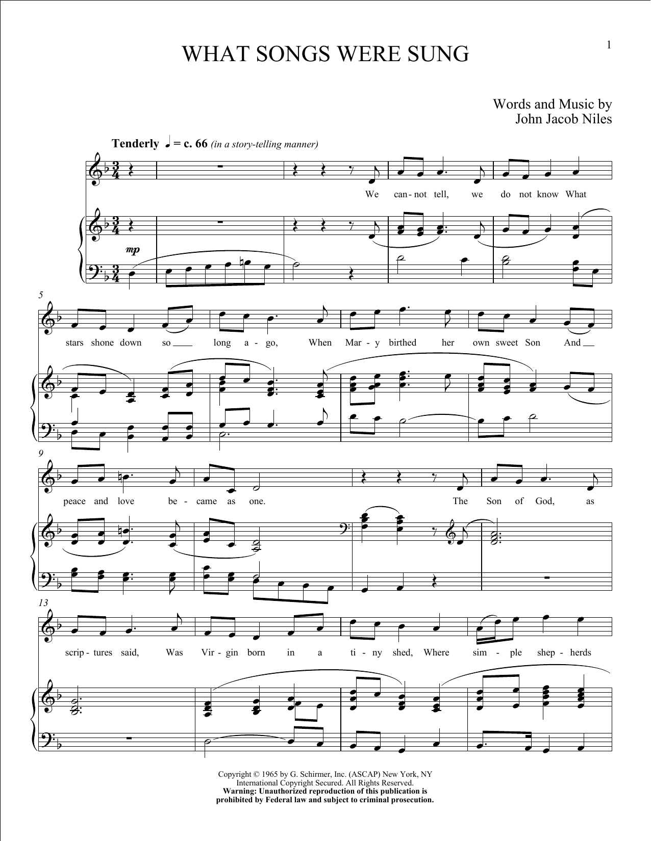John Jacob Niles What Songs Were Sung Sheet Music Notes & Chords for Piano & Vocal - Download or Print PDF