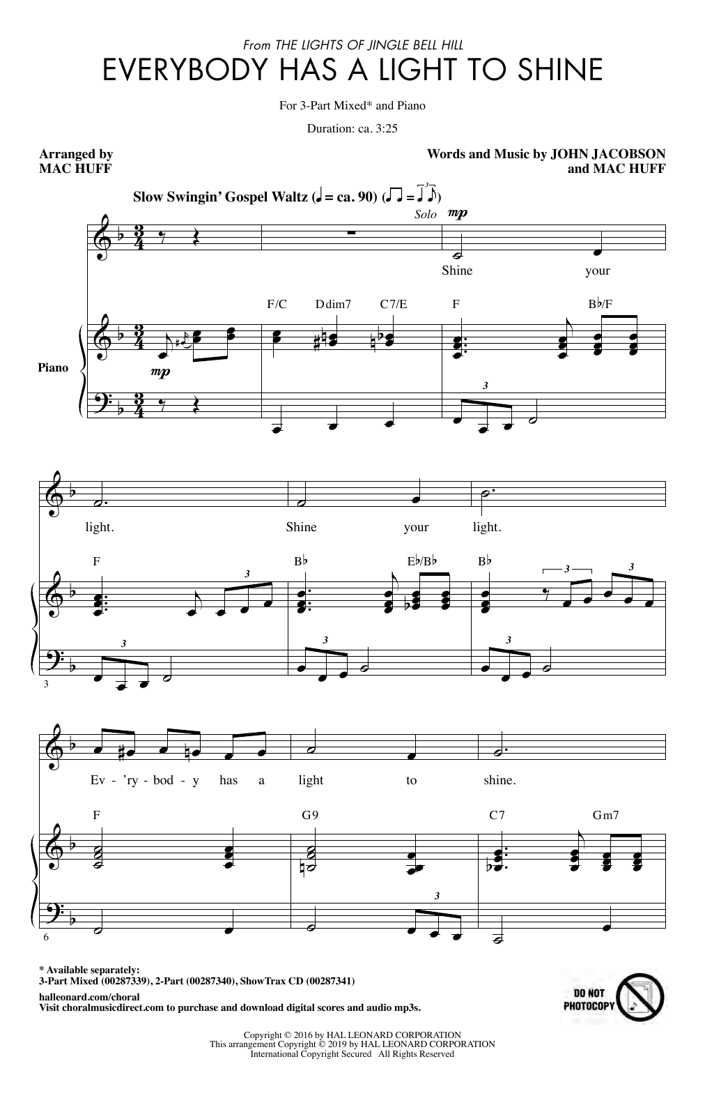 John Jacobson & Mac Huff Everybody Has A Light To Shine Sheet Music Notes & Chords for 3-Part Mixed Choir - Download or Print PDF