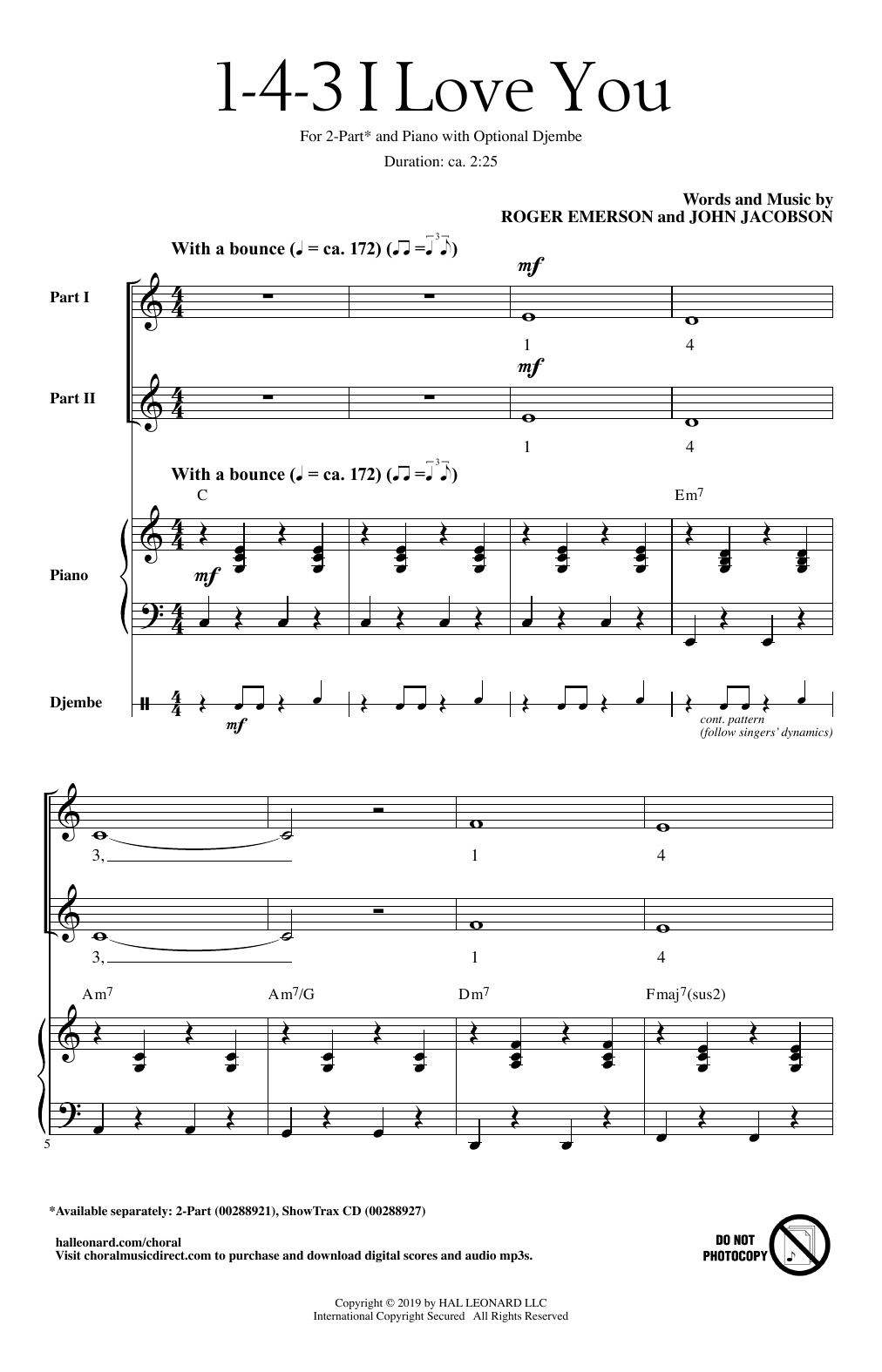 John Jacobson & Roger Emerson 1-4-3 I Love You Sheet Music Notes & Chords for 2-Part Choir - Download or Print PDF