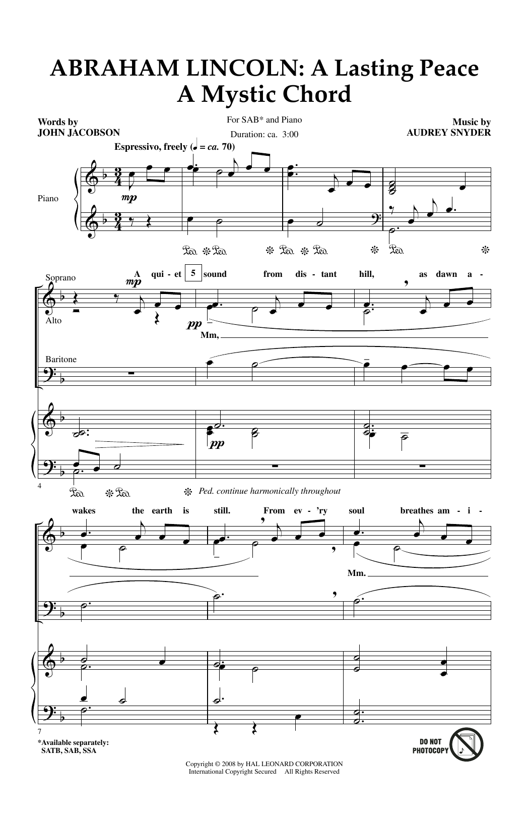 John Jacobson Abraham Lincoln: A Lasting Peace Sheet Music Notes & Chords for SAB - Download or Print PDF