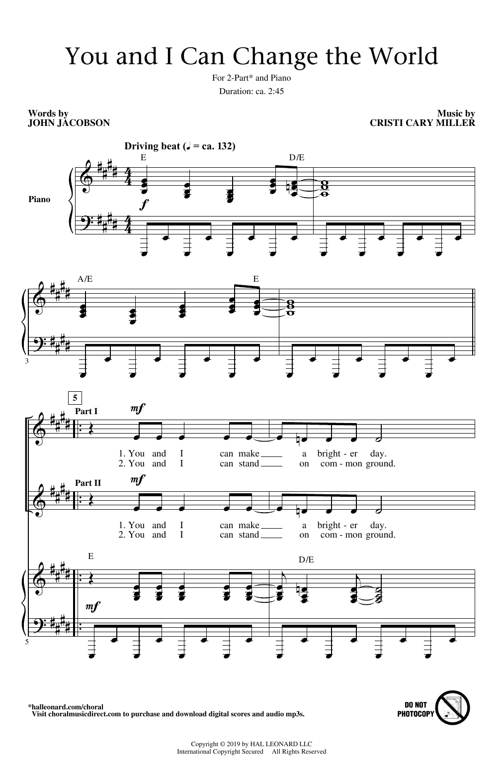 John Jacobson and Cristi Cary Miller You And I Can Change The World Sheet Music Notes & Chords for 2-Part Choir - Download or Print PDF