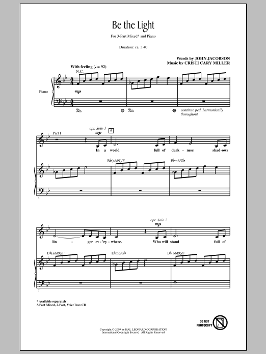 John Jacobson Be The Light Sheet Music Notes & Chords for 3-Part Mixed - Download or Print PDF