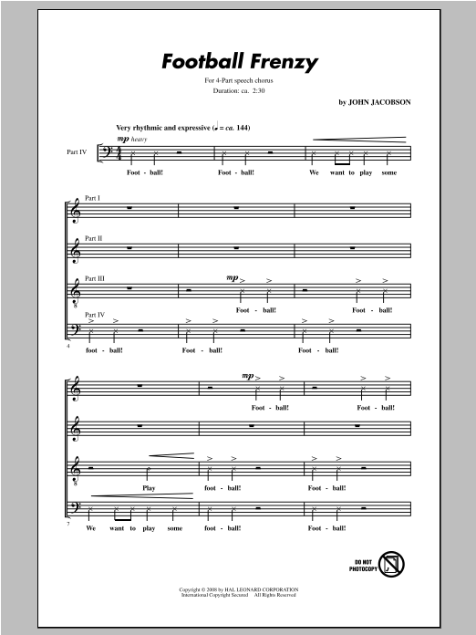 John Jacobson Football Frenzy Sheet Music Notes & Chords for 4-Part - Download or Print PDF