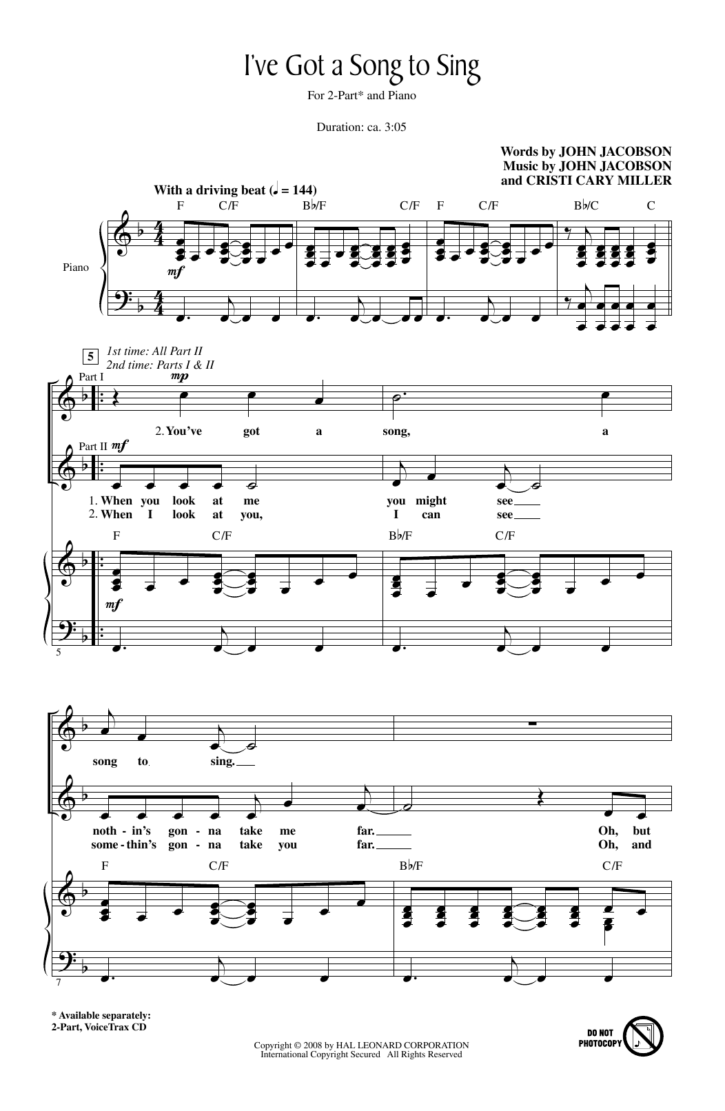 John Jacobson I've Got A Song To Sing Sheet Music Notes & Chords for 2-Part Choir - Download or Print PDF