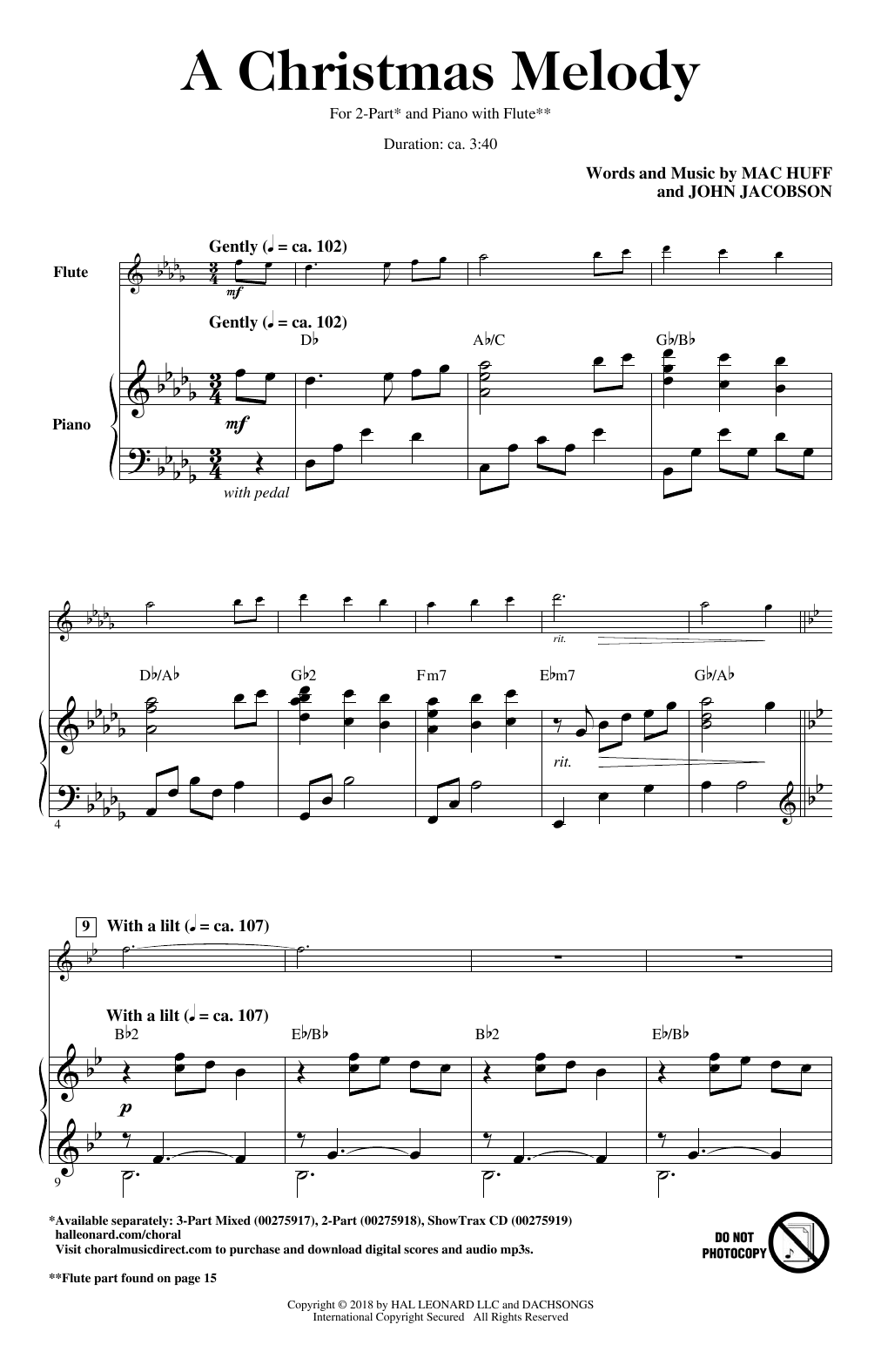 John Jacobson, Mac Huff A Christmas Melody Sheet Music Notes & Chords for 2-Part Choir - Download or Print PDF