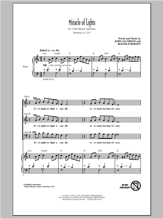 John Jacobson Miracle Of Lights Sheet Music Notes & Chords for 3-Part Mixed - Download or Print PDF