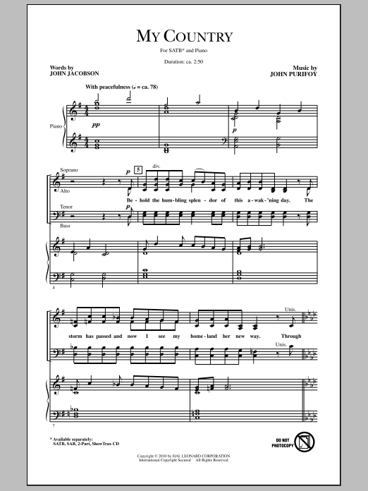 John Jacobson My Country Sheet Music Notes & Chords for SATB - Download or Print PDF