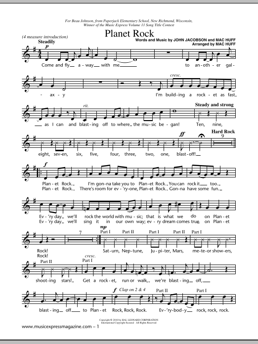 John Jacobson Planet Rock Sheet Music Notes & Chords for Unison Choral - Download or Print PDF