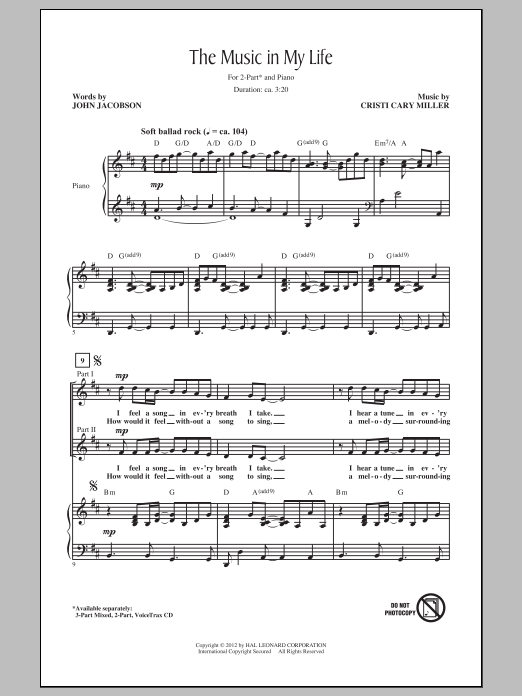 John Jacobson The Music In My Life Sheet Music Notes & Chords for 3-Part Mixed - Download or Print PDF