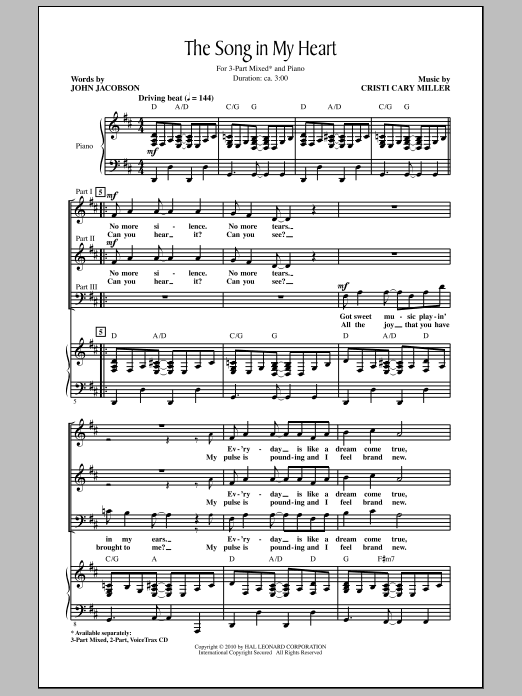 John Jacobson The Song In My Heart Sheet Music Notes & Chords for 3-Part Mixed - Download or Print PDF