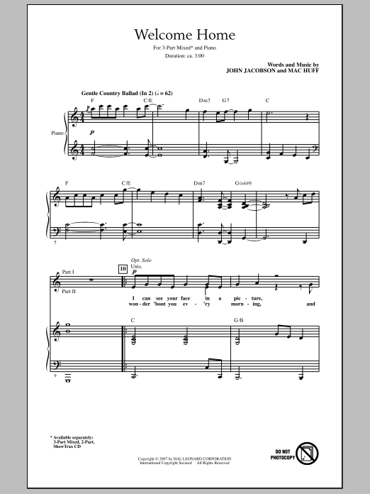 John Jacobson Welcome Home Sheet Music Notes & Chords for 3-Part Mixed - Download or Print PDF