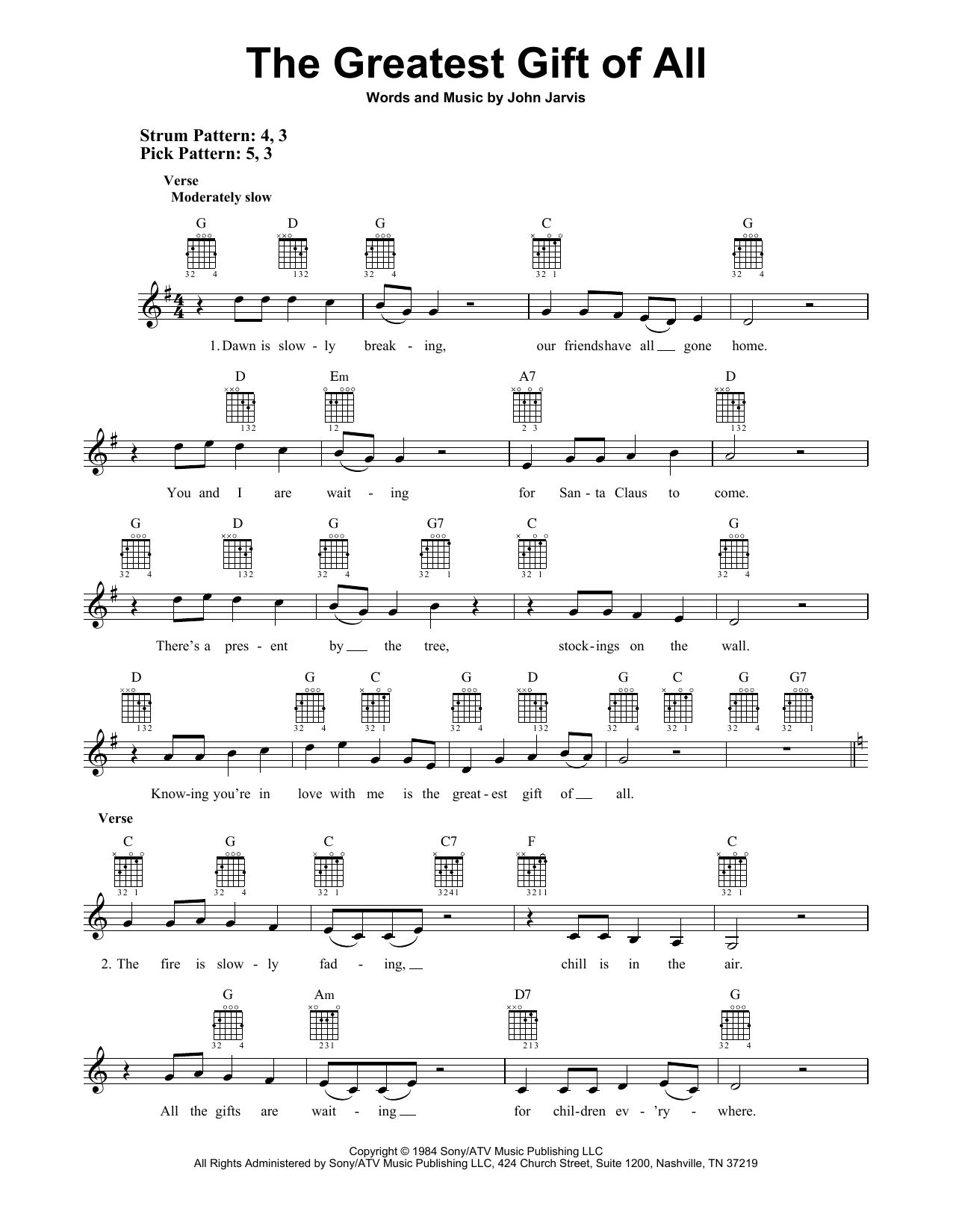 John Jarvis The Greatest Gift Of All Sheet Music Notes & Chords for Easy Guitar - Download or Print PDF