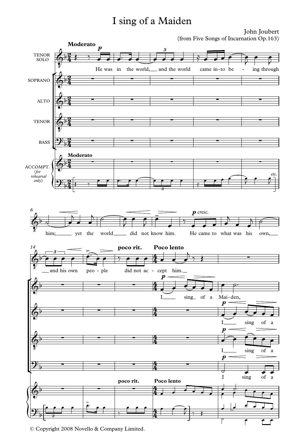 John Joubert I Sing Of A Maiden Sheet Music Notes & Chords for Piano, Vocal & Guitar - Download or Print PDF John Joubert I Sing Of A Maiden Sheet Music Notes & Chords for Piano, Vocal & Guitar - Download or Print PDF
