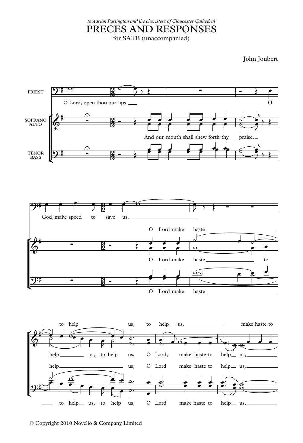 John Joubert Preces and Responses Sheet Music Notes & Chords for Choir - Download or Print PDF