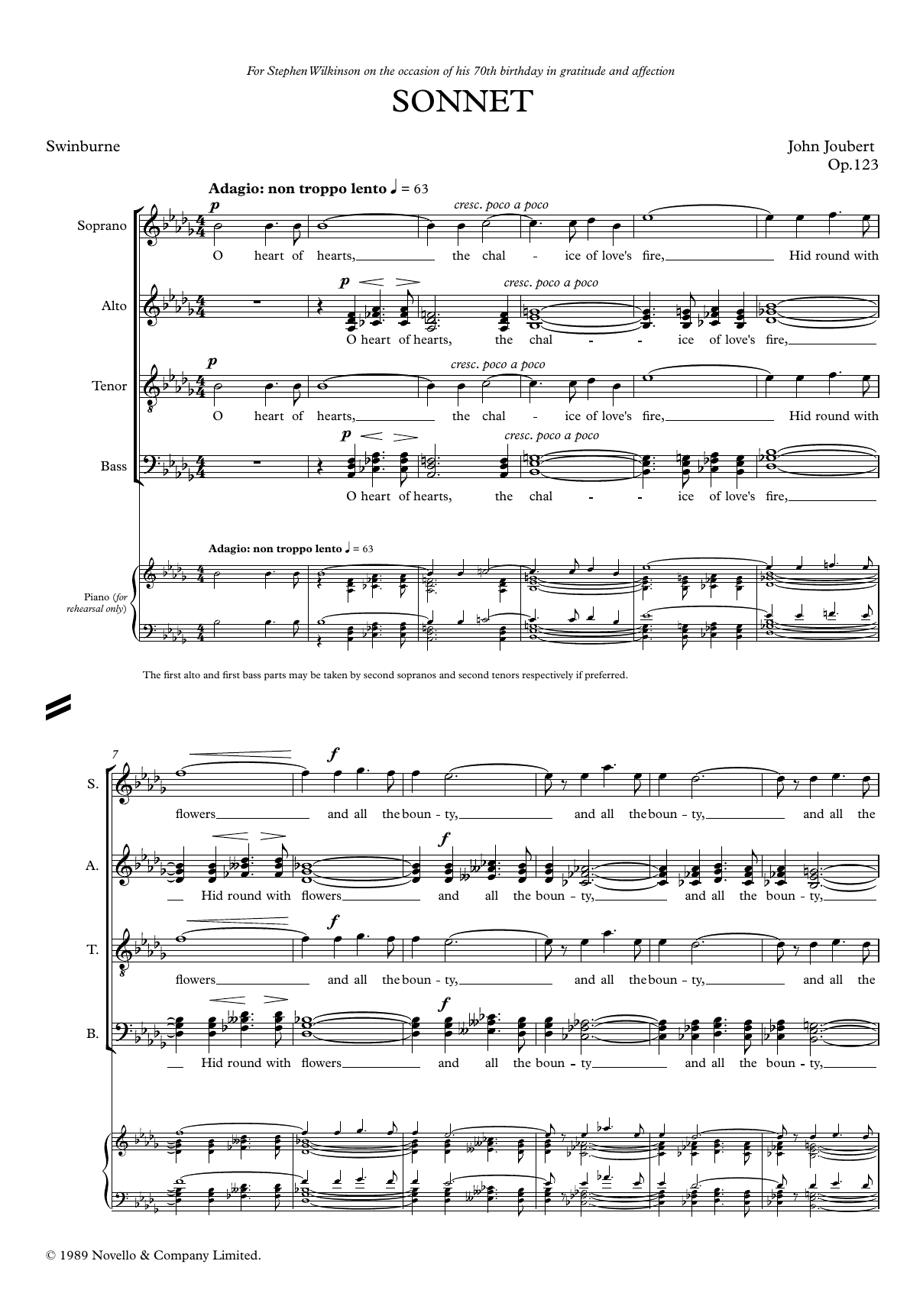 John Joubert Sonnet Sheet Music Notes & Chords for Choir - Download or Print PDF