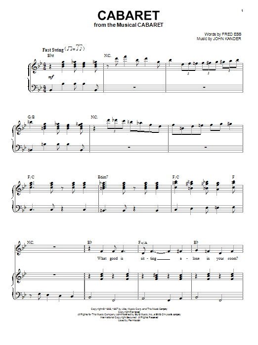 John Kander Cabaret Sheet Music Notes & Chords for Piano & Vocal - Download or Print PDF