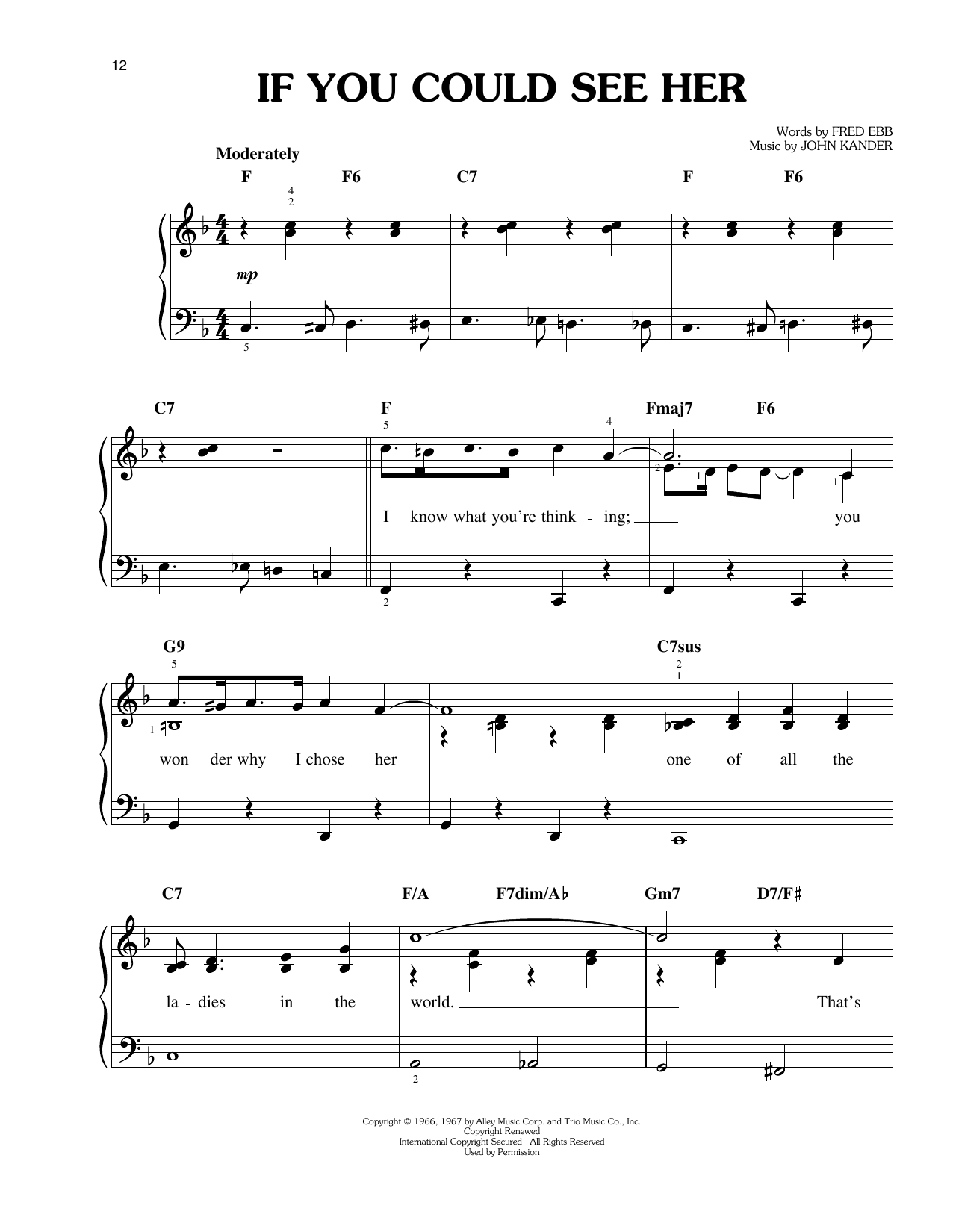 John Kander If You Could See Her Sheet Music Notes & Chords for Easy Piano - Download or Print PDF