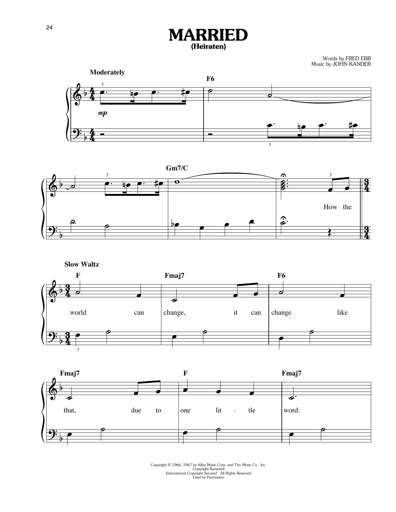 John Kander Married (Heiraten) Sheet Music Notes & Chords for Easy Piano - Download or Print PDF