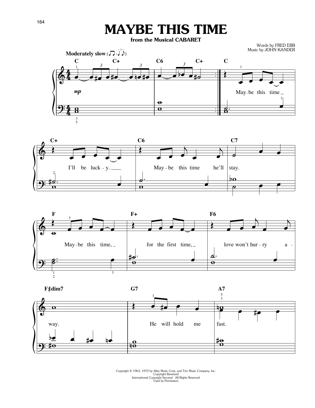 John Kander Maybe This Time Sheet Music Notes & Chords for Real Book – Melody & Chords - Download or Print PDF