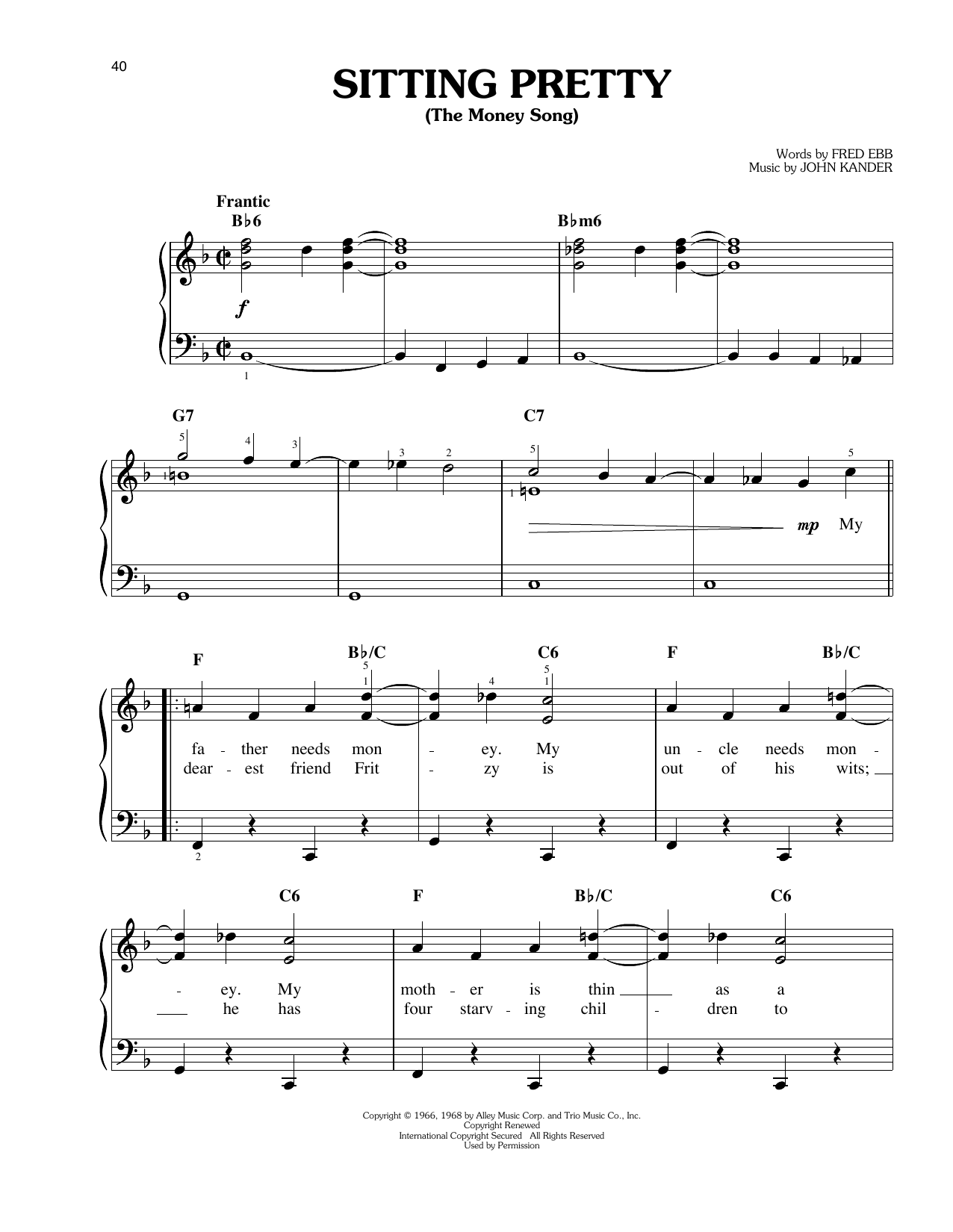 John Kander Sitting Pretty (The Money Song) Sheet Music Notes & Chords for Easy Piano - Download or Print PDF