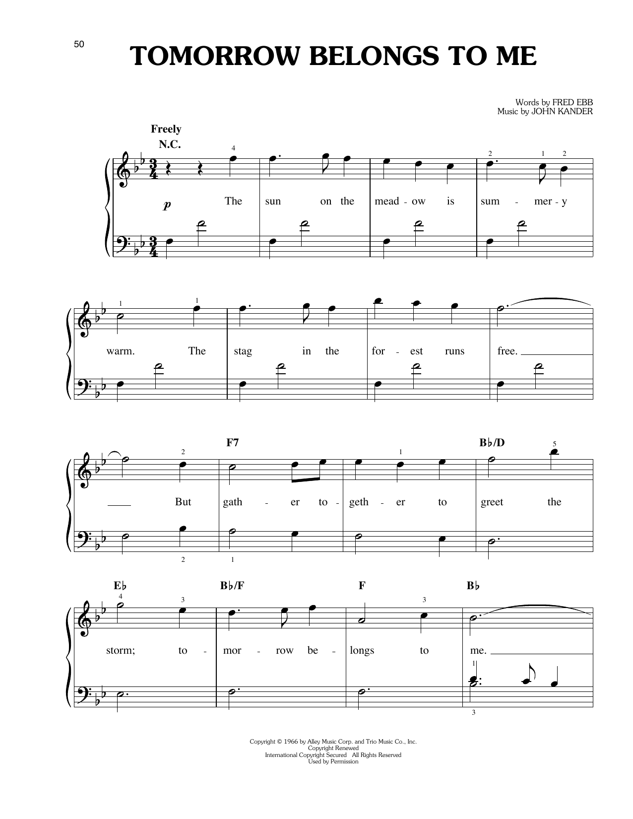 John Kander Tomorrow Belongs To Me Sheet Music Notes & Chords for Easy Piano - Download or Print PDF