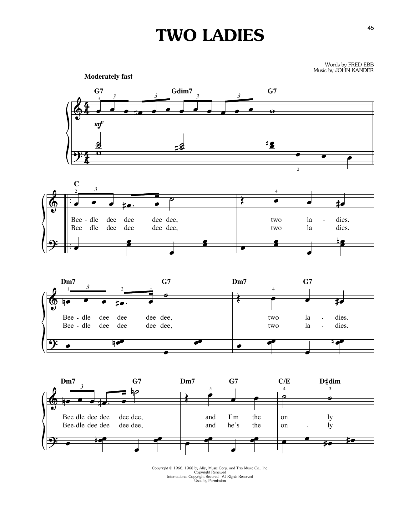 John Kander Two Ladies Sheet Music Notes & Chords for Easy Piano - Download or Print PDF
