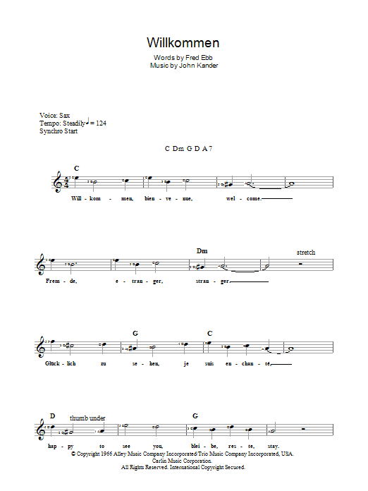 Kander & Ebb Willkommen (from Cabaret) Sheet Music Notes & Chords for Keyboard - Download or Print PDF