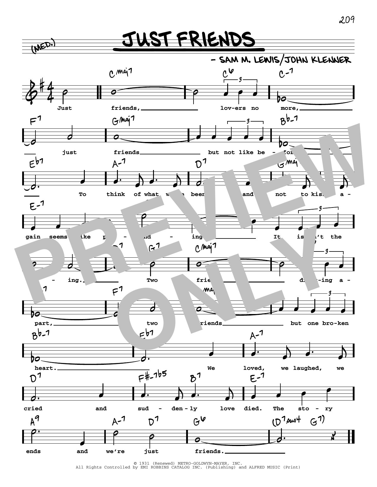 John Klenner and Sam M. Lewis Just Friends (High Voice) Sheet Music Notes & Chords for Real Book – Melody, Lyrics & Chords - Download or Print PDF