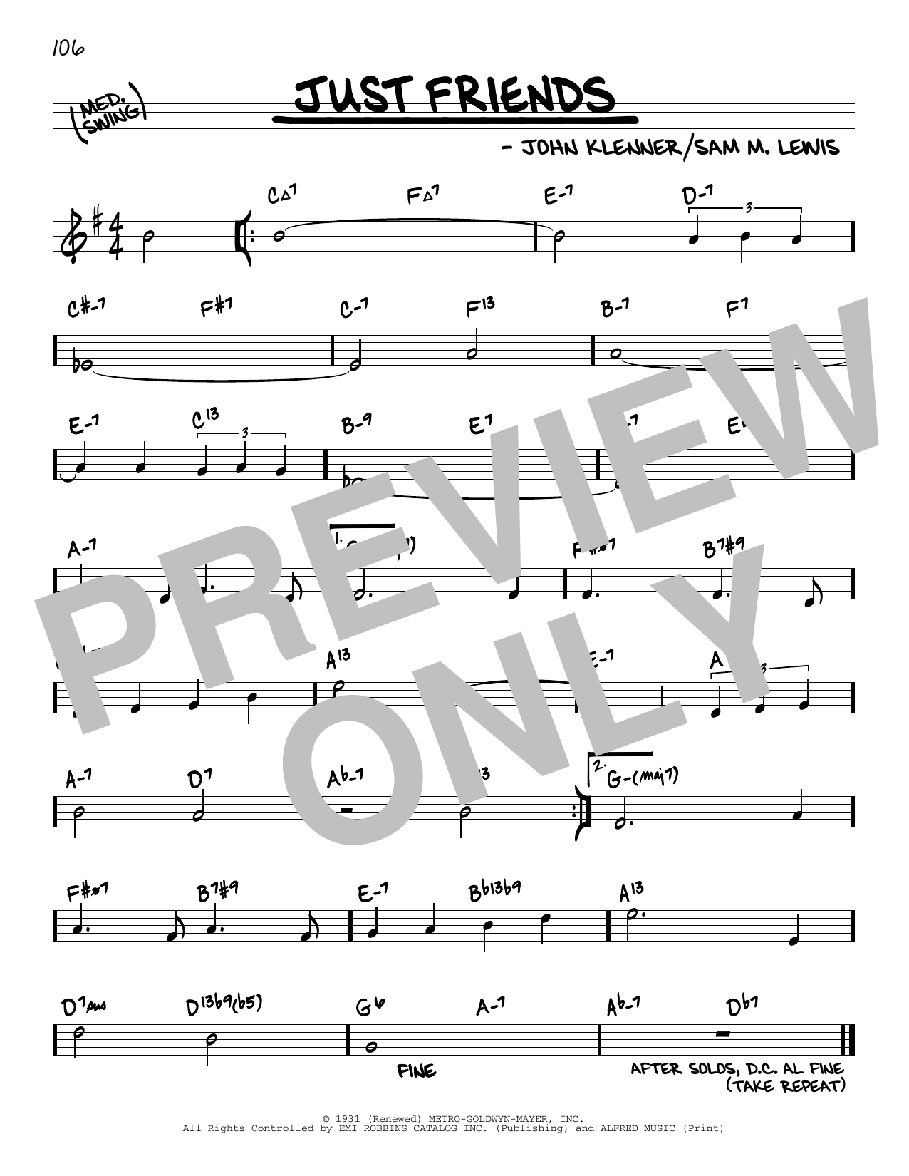 John Klenner Just Friends (arr. David Hazeltine) Sheet Music Notes & Chords for Real Book – Enhanced Chords - Download or Print PDF