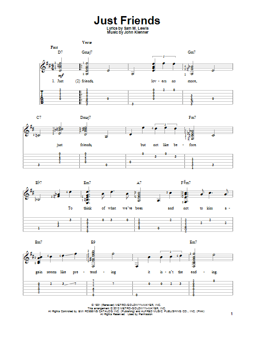 John Klenner Just Friends Sheet Music Notes & Chords for Easy Guitar Tab - Download or Print PDF