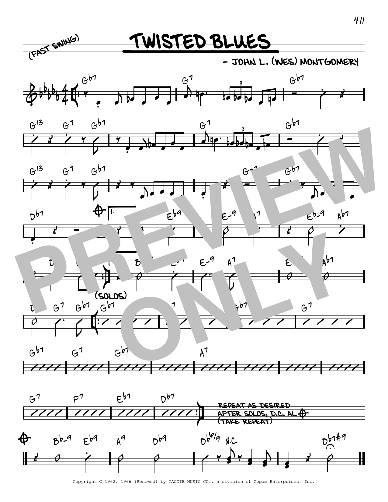 John L. (Wes) Montgomery Twisted Blues [Reharmonized version] (arr. Jack Grassel) Sheet Music Notes & Chords for Real Book – Melody & Chords - Download or Print PDF