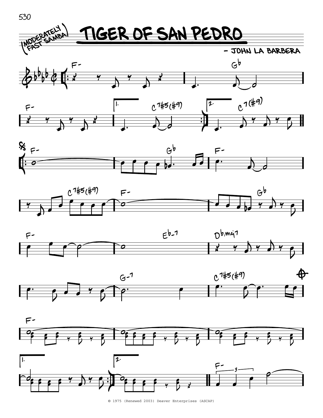 John La Barbera Tiger Of San Pedro Sheet Music Notes & Chords for Real Book – Melody & Chords - Download or Print PDF