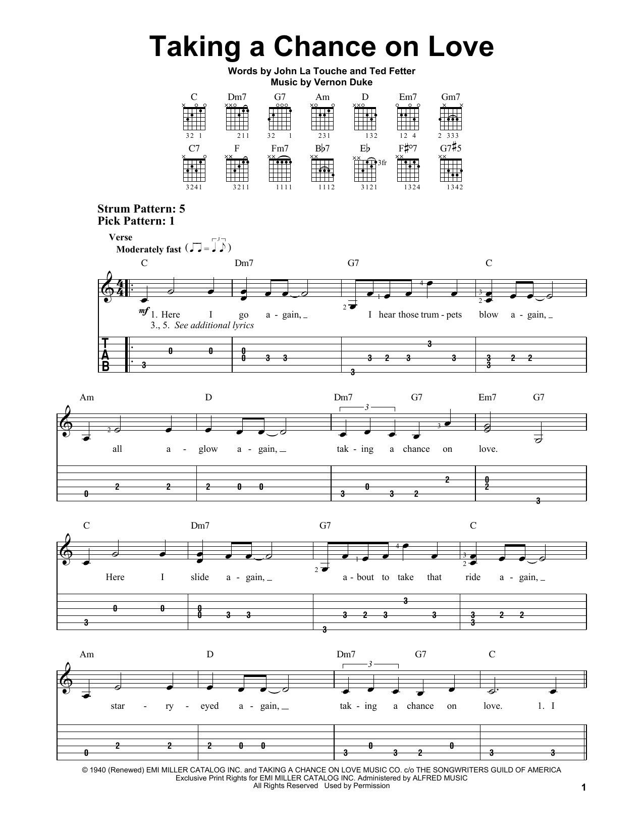 John La Touche Taking A Chance On Love Sheet Music Notes & Chords for Easy Guitar Tab - Download or Print PDF