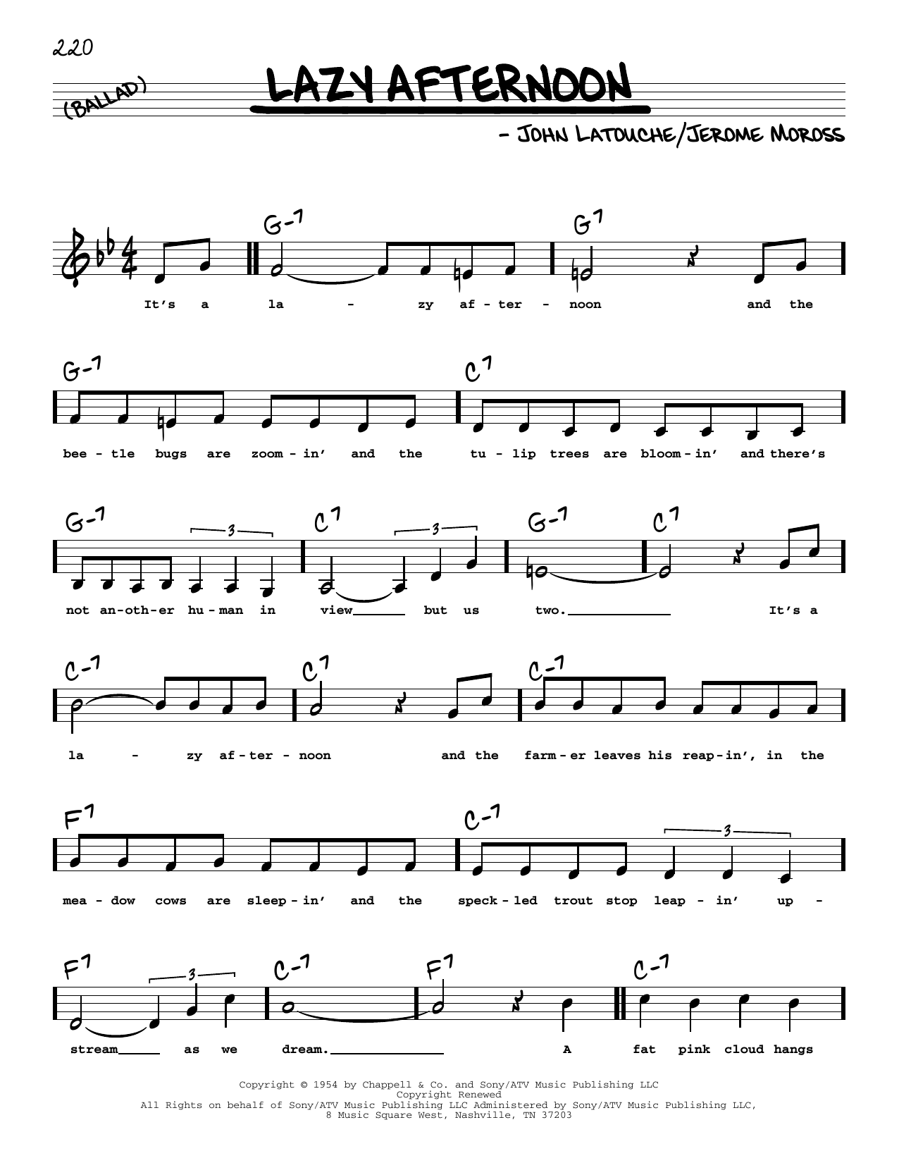 John Latouche Lazy Afternoon (Low Voice) Sheet Music Notes & Chords for Real Book – Melody, Lyrics & Chords - Download or Print PDF