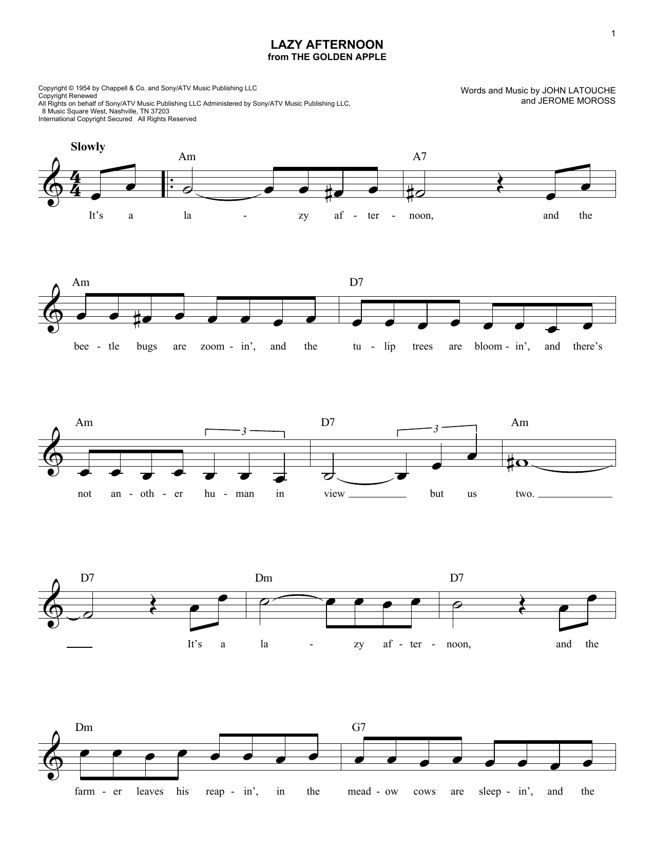 John Latouche Lazy Afternoon Sheet Music Notes & Chords for Real Book – Melody & Chords - Download or Print PDF