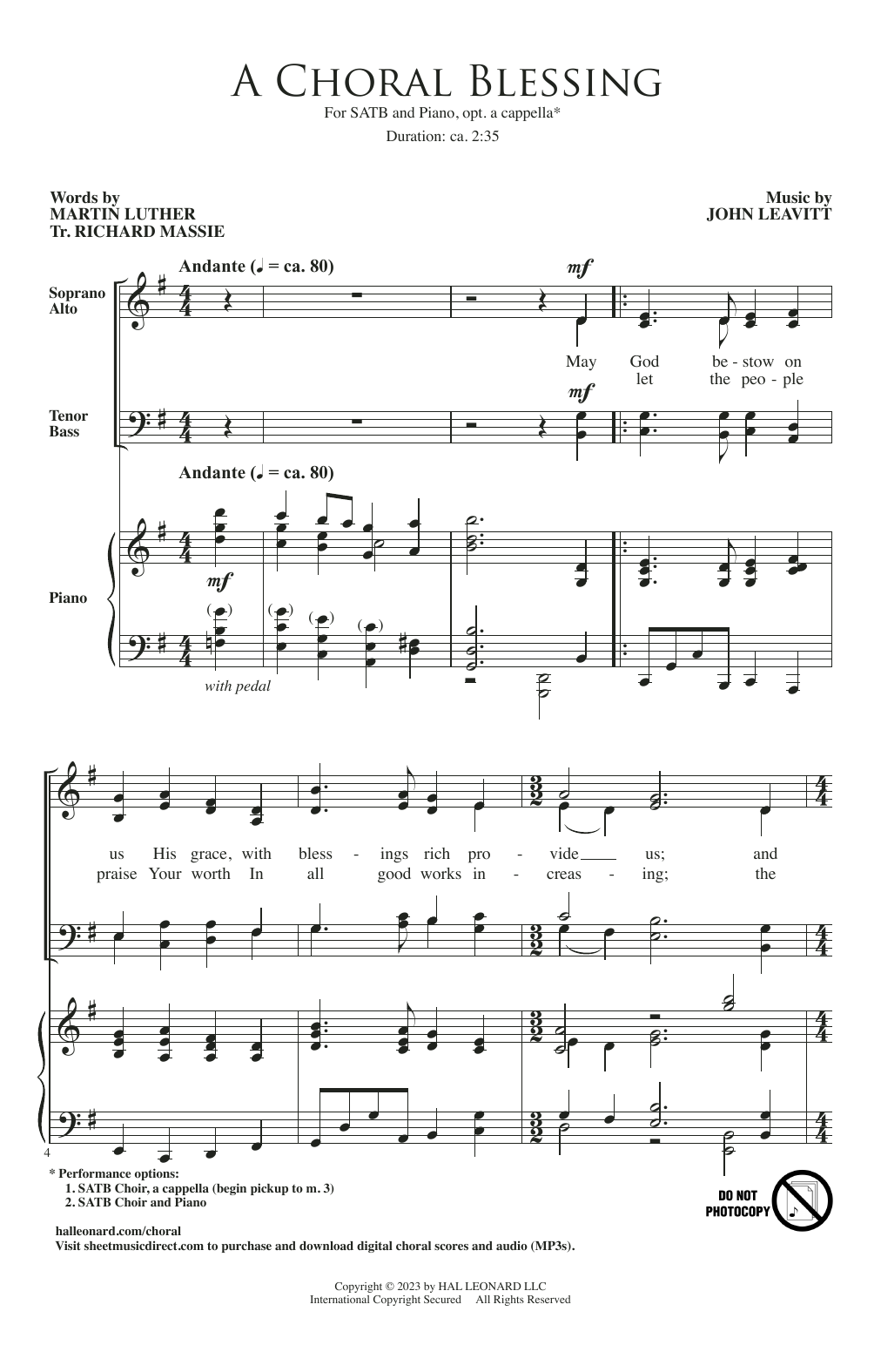 John Leavitt A Choral Blessing Sheet Music Notes & Chords for SATB Choir - Download or Print PDF