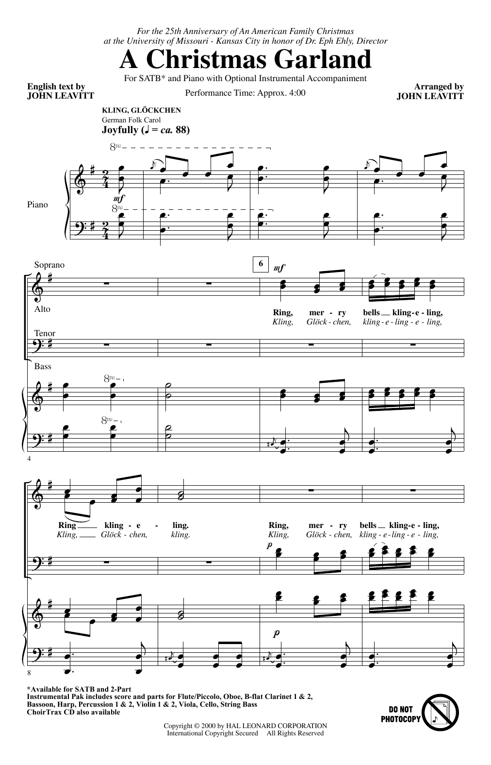 John Leavitt A Christmas Garland Sheet Music Notes & Chords for SATB Choir - Download or Print PDF