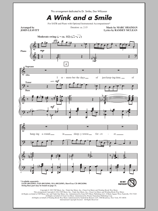 Harry Connick, Jr. A Wink And A Smile (arr. John Leavitt) Sheet Music Notes & Chords for SSA - Download or Print PDF