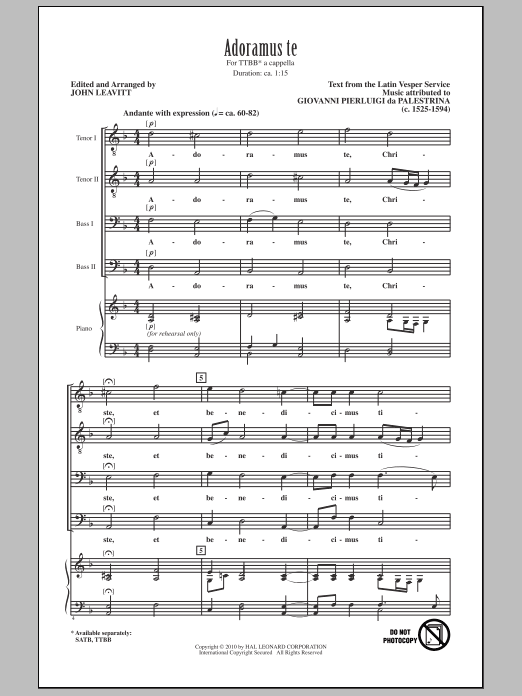 John Leavitt Adoramus Te Sheet Music Notes & Chords for TTBB - Download or Print PDF