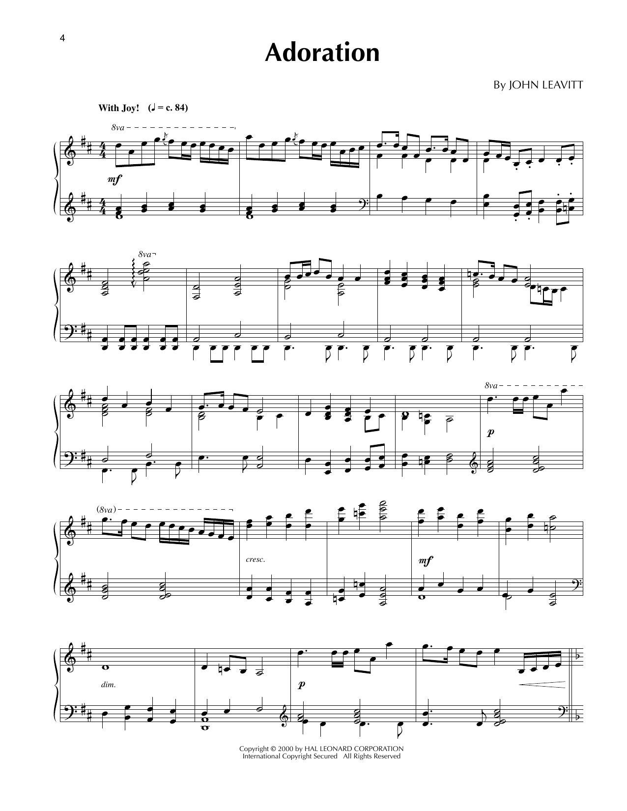 John Leavitt Adoration Sheet Music Notes & Chords for Piano Solo - Download or Print PDF