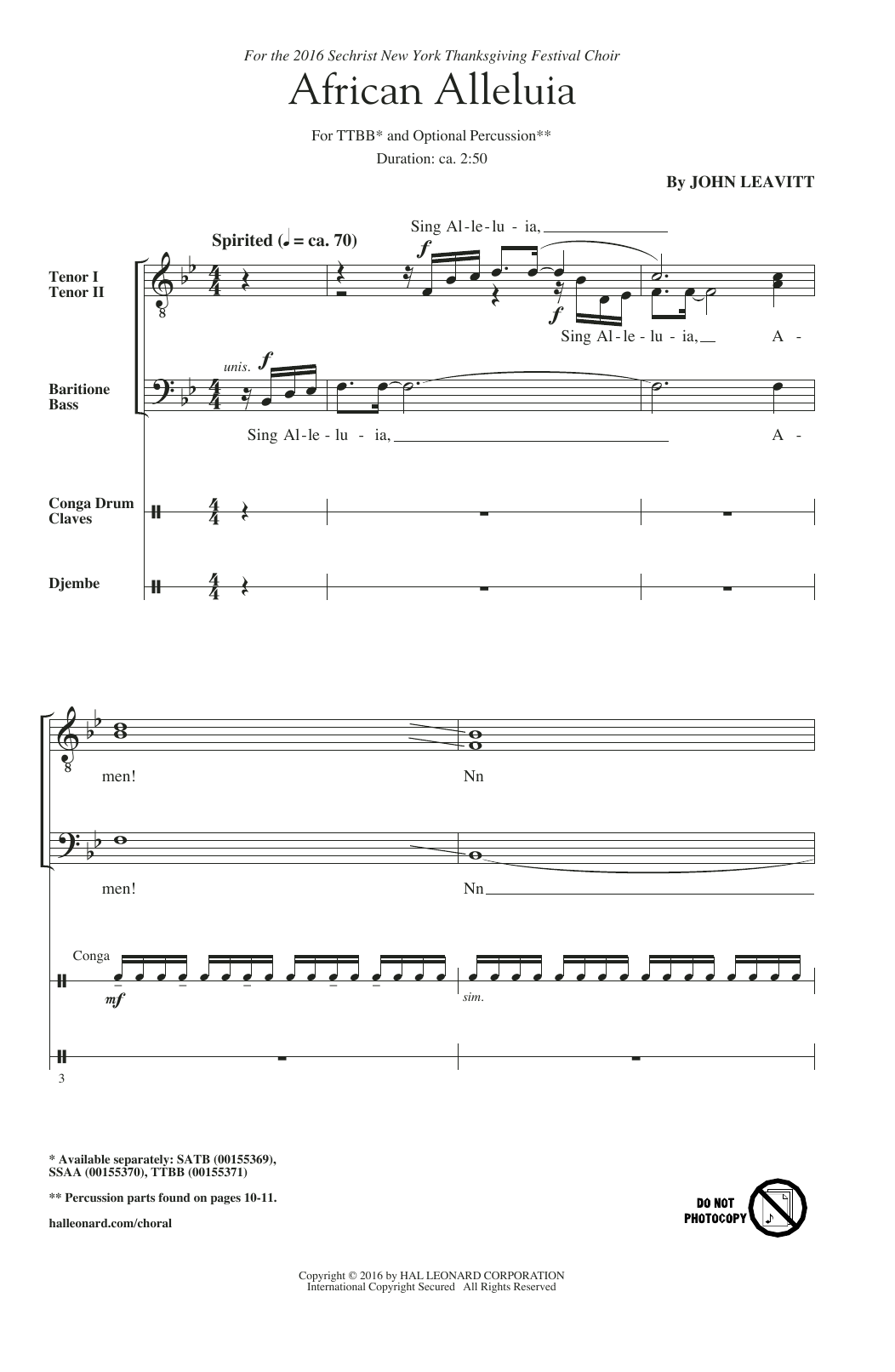 John Leavitt African Alleluia Sheet Music Notes & Chords for SATB - Download or Print PDF