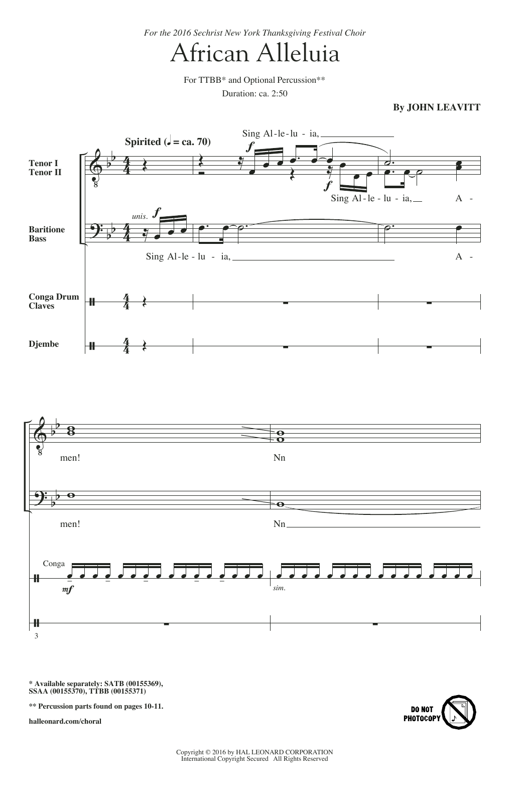 John Leavitt African Alleluia sheet music notes and chords. Download Printable PDF.