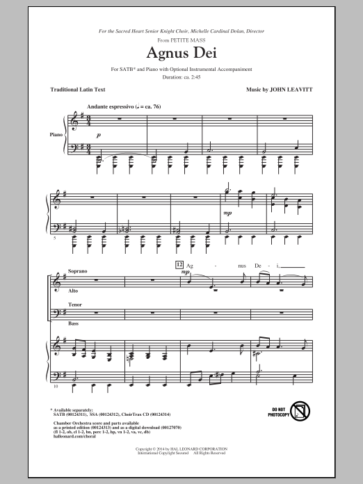 John Leavitt Agnus Dei (from Petite Mass) Sheet Music Notes & Chords for SSA - Download or Print PDF